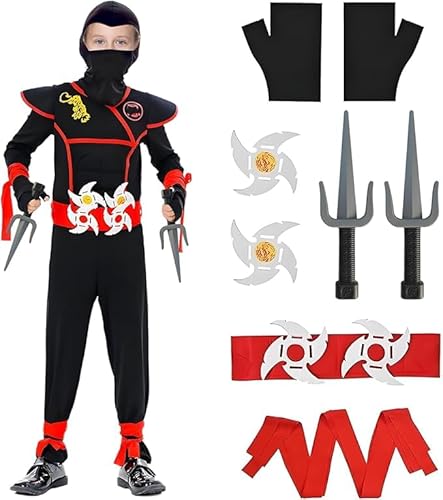 CSWQYM Halloween Kostüm,Halloween Cosplay Kostüm,Halloween Kostüm Kinder,Halloween Costume Kinder,Verkleidung Halloween Kinder mit Handschuhen,Rot Schwarz Kostüm,Halloween Dress up Party Karneval（L） von CSWQYM