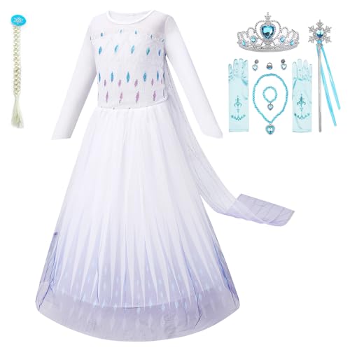 CSYQIYUE Prinzessin-Kostüme für Mädchen, Schnee, Party, Halloween, Cosplay, Outfit mit Zubehör (140 (7–8 Jahre)) von CSYQIYUE