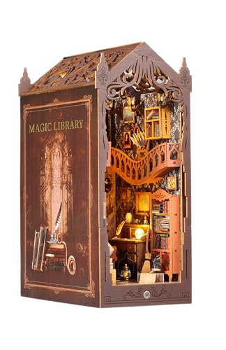 Book Nook DIY Kit, Magische Bibliothek DIY Puppenhaus Miniatur Haus Selber Baue Bausatz mit Staubschutzhülle und LED Licht von CSYY