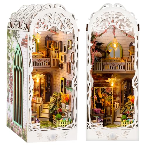 CSYY Book Nook Kit Buchstützen, DIY Puppenhäuser Miniatur Haus Kit mit Staubschutzhülle LED-Licht Gartenhaus von CSYY