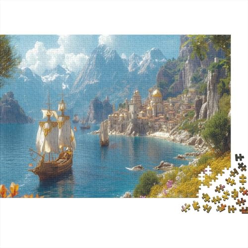 Küstenstadt 1000pcs (75x50cm) Puzzle Für Erwachsene Meerblick Rätsel,Schwieriges Rätsel,DIY Geschicklichkeitsspiele Für Die Ganze Familie von CTAMM