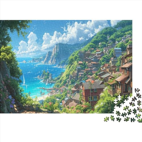 Küstenstadt 1000pcs (75x50cm) Puzzles,Meerblick Schwieriges Rätsel,Geschicklichkeitsspiele Für Die Ganze Familie von CTAMM