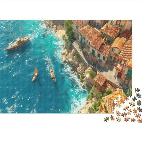 Küstenstadt Puzzle 1000pcs (75x50cm),Puzzle Für Erwachsene,Impossible Puzzle,Geschicklichkeitsspiel Für Die Ganze Familie,Puzzle Farbenfrohes,Meerblick von CTAMM