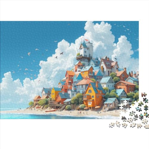 Puzzle Küstenstadt,Puzzle 1000pcs (75x50cm) Ab 14 Jahren,Meerblick Puzzle Erwachsene,EIN Geschicklichkeitsspiel Für Die Ganze Familie Zum Gemeinsamen Spielen von CTAMM