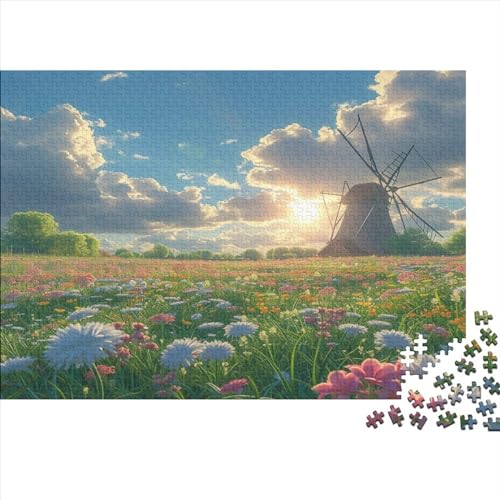 Windmühle 1000pcs (75x50cm) Puzzle Für Erwachsene Naturlandschaft Rätsel,Schwieriges Rätsel,DIY Geschicklichkeitsspiele Für Die Ganze Familie von CTAMM