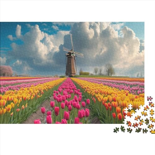 Windmühle 1000pcs (75x50cm) Puzzle Für Erwachsene Naturlandschaft Rätsel,Schwieriges Rätsel,DIY Geschicklichkeitsspiele Für Die Ganze Familie von CTAMM