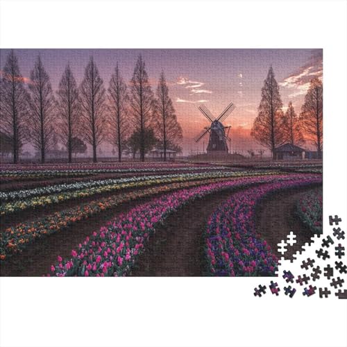 Windmühle 1000pcs (75x50cm) Puzzle Für Erwachsene Naturlandschaft Rätsel,Schwieriges Rätsel,DIY Geschicklichkeitsspiele Für Die Ganze Familie von CTAMM