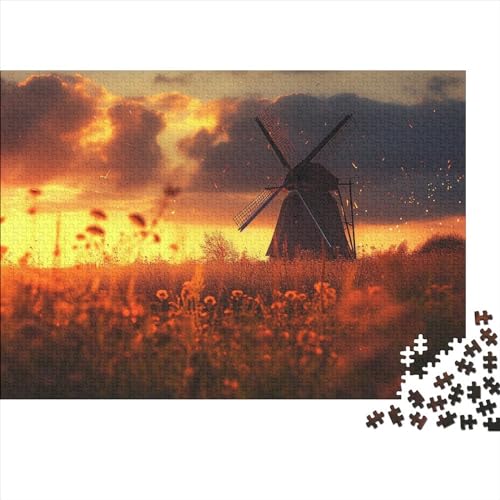 Windmühle 1000pcs (75x50cm) Puzzles,Naturlandschaft Schwieriges Rätsel,Geschicklichkeitsspiele Für Die Ganze Familie von CTAMM