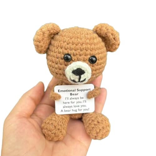 CTDWNT Positive Bär häkeln, Positive Bär Emotionale Unterstützung Häkeln, Bär Niedlich Handgemachte Em mit Positive Puppe Karte, Gestrickte Geschenke von CTDWNT