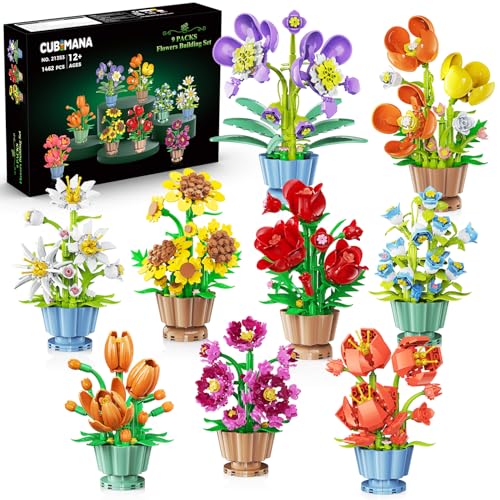CUBIMANA 9 Blumen 3,6MM Mini Bausatz – 1462 Stück Botanische Blume Bonsai mit Rosen Orchidee Bausteinspielzeug, Deko Kunstblumen für Zuhause Büro, Geburtstagsgeschenk für Frauen Erwachsene Teen CUBIMANA 9 Blumen 3,6MM Mini Bausatz – 1462 Stück Botanische Blume Bonsai mit Rosen Orchidee Bausteinspielzeug, Deko Kunstblumen für Zuhause Büro, Geburtstagsgeschenk für Frauen Erwachsene Teen von CUBIMANA