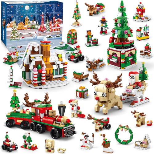 CUBIMANA Adventskalender 2024 Kinder Weihnachts Bausatz - 24 Countdown Spielset, Weihnachts Spielzeug enthält Weihnachtsmann Eisenbahn Bausteine, Geschenk für Jungen Mädchen von 6+ (1235 Teile) von CUBIMANA