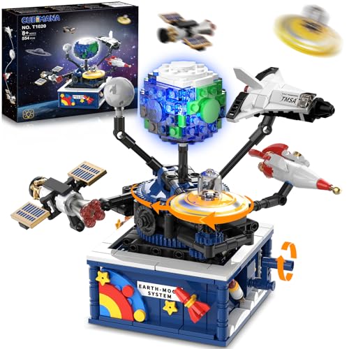 CUBIMANA Technik Planetensystem Bauspielzeug mit Licht - Weltraumforschung Rotations Bauset mit Erde und Mond, Shuttle Geschenke für 6+ Jahre alte Kinder Jungen Mädchen und Erwachsene（554 Teile） von CUBIMANA