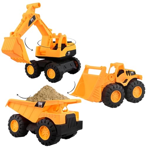 CUCUFA 3PCS/Set Toy Cars Sturdy Smoothed Strand Sandspielzeug mit beweglichen Trägheitsteilen orangefarbene Bauwagen umfassen Bagger, Bulldozer, LKW-Geschenk (klein), LKW-Spielzeug von CUCUFA