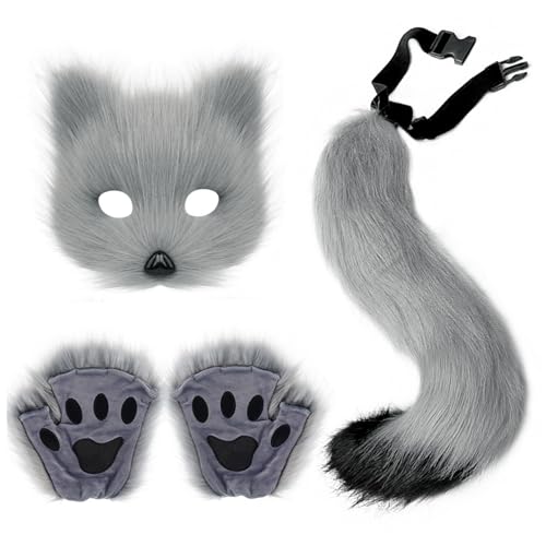 CUCUFA Fox Kostüm 1 Set Realistisches pelziges Kostüm umfasst Fox -Maske, Fox Tail und Fox Paws Durchschnittliche Größe Pelzes Kostüm für Cosplay von CUCUFA