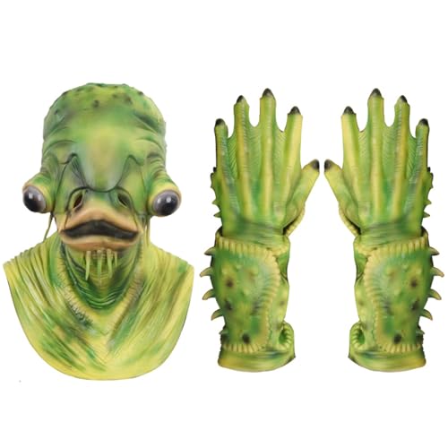 CUCUFA Halloween -Maske, Halloween -Welsmasken, grüne Vollkopf -Fischmaske, Latexfischkostüm für Erwachsene von CUCUFA