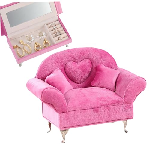 CUCUFA Juwelierbox-Fach Öffnen Sofa-Shape 1/6 Skala Möbel Samt staubdes Puppen Couch mit Deckelschmuckschachteln für Frauen Girls Style 2, Puppencouch von CUCUFA