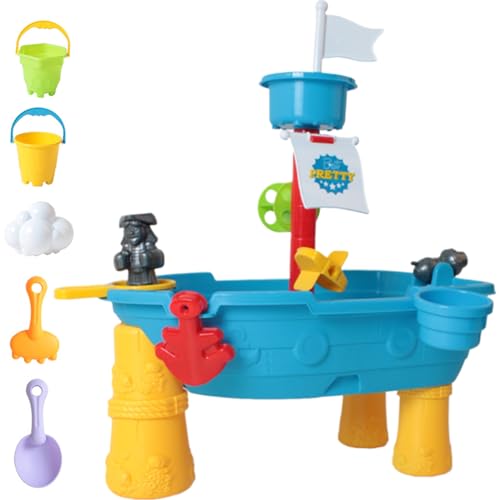 CUCUFA Kleinkindwassertabelle 17pcs/Set Piratenschiff Kinder Wassertisch Wassertisch Außen -Wasser -Spieltisch und Zubehör Wasser und Sand Tisch Sensorisches Spielzeug Wasser und Sandtisch von CUCUFA