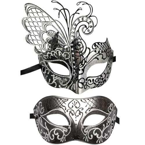 CUCUFA Maskerade -Maske 2pcs Metallmasquerade -Maske mit Strass -Masken -Halbmaske mit Satinbändern Halbmaske von CUCUFA