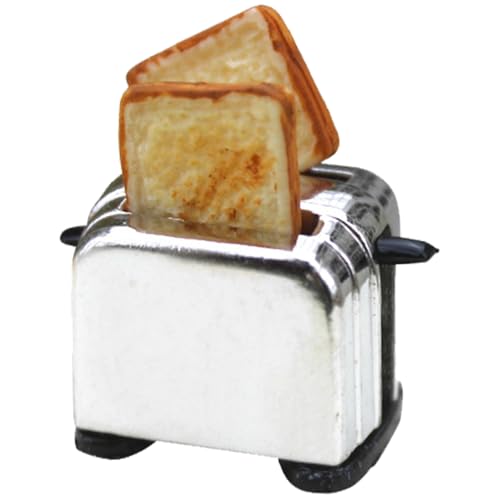 CUCUFA Mini Toaster, Puppenhaus Miniatur -Küchenzubehör, Schwarze Spielzeugpuppenhausmöbel, Mini -Toaster mit 2 Scheiben Toast für Dollhouse von CUCUFA