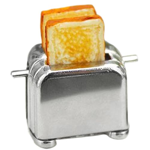 CUCUFA Mini Toaster, Puppenhaus Miniatur -Küchenzubehör, Silber Spielzeugpuppenhausmöbel, Mini -Toaster mit 2 Scheiben Toast für Dollhouse von CUCUFA