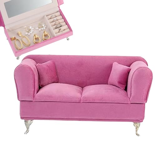 CUCUFA Schmuckkastenfach Öffnungsfähiger Sofa-Form 1/6 Möbel mit Spiegel Samt staubdes Puppencouch mit Deckelschmuckschachteln für Frauen Style 1, Puppencouch von CUCUFA