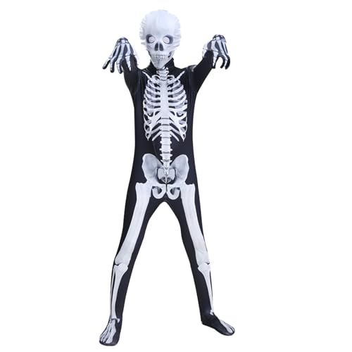 CUCUFA Skelettkostüm für Kinder, Kinder Skelettkostüm, l Halloween Kostüme beängstigend, Unisex Jumpsuit für Cosplay von CUCUFA