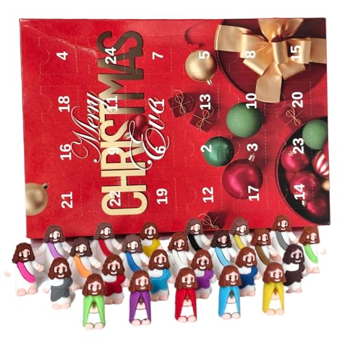 CUCUFA Weihnachtsab Adventskalender 2024, 24 Verschiedene 1,4x0.5 Jesus Puppe, 24 -Tage -Adventskalender Rot, Weihnachts -Countdown -Kalender von CUCUFA