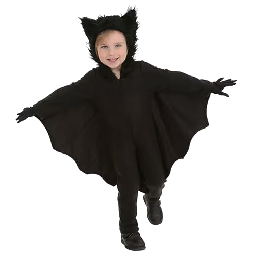 Fledermauskostüm für Kinder 5-6 Jahre alte Kostüm Kids Hooded BAT Atmungsaktives integriertes Zipper Halloween Kostüme mit Handschuhen für Jungen Mädchen für Höhe 41,3-45,3 Zoll S, Halloween Flederma von CUCUFA