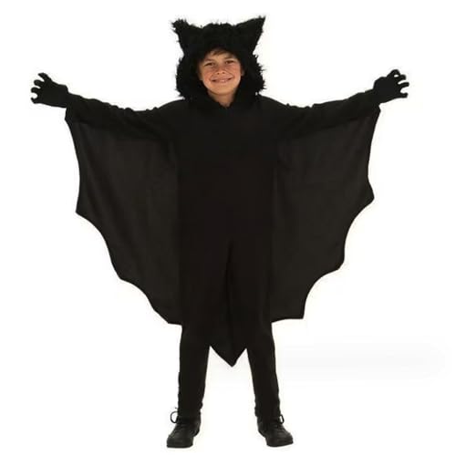 Fledermauskostüm für Kinder 9-10 Jahre alte Kostüm Kids Hooded BAT Atmungsaktives integriertes Zipper Halloween Kostüme mit Handschuhen für Jungen Mädchen für Höhe 51,2-55,1 Zoll l, Halloween Flederm von CUCUFA