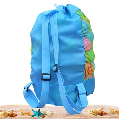 Maschenbeutel Kordelstring großer Kapazität Kordeltrad Rucksack wasserdicht ＆ Sandprofessioneller Beach Toy Bag mit Front -Reißverschluss -Tasche für Schwimmbad Beach Zubehör Aufbewahrung Blau, Mesh von CUCUFA