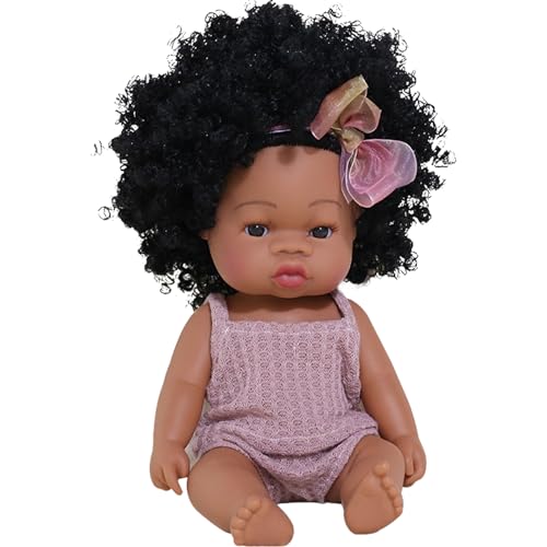 Schwarzes Mädchen Reborn Puppensimulation 13inch Vinyl gekleidet realistische Babypuppe mit Bowknot posiable niedliche afrikanische Babypuppen für Kinder im Alter von 4 bis 6 Jahren, braune Haut, Bab von CUCUFA