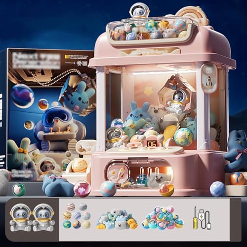 Arcade Automat mit Fernbedienung , Arcade Automat mit 8 Planeten,2 Pandapuppen,25 Puppen,20 Gashapons Geschenkartikel für Kinds ab 8 Jahren ,Pink von CUCUKAKA