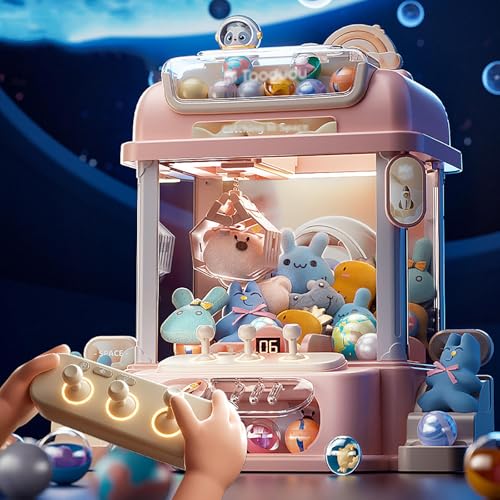 Arcade Automat mit Fernbedienung , Greifautomat mit 8 Planeten,2 Pandapuppen,25 Puppen,20 Gashapons Geschenkartikel für Kinds ab 8 Jahren ,Pink von CUCUKAKA