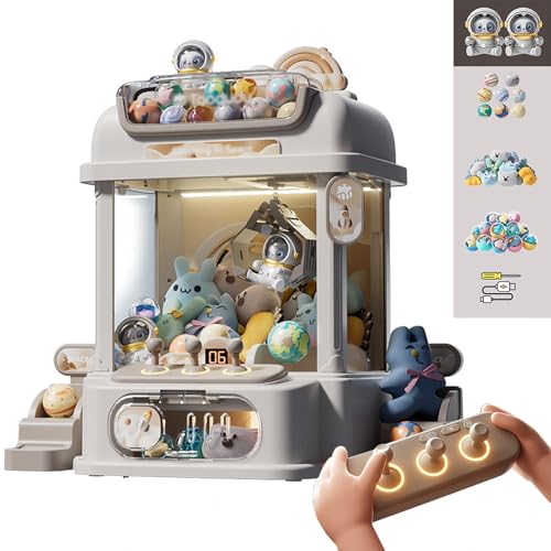 Arcade Automat mit Fernbedienung , Mini Greifautomat mit Licht und Musik,2 Panda-Puppen,25 Puppen,20 Gashapons Geschenkartikel für Kinds ab 8 Jahren ,White von CUCUKAKA