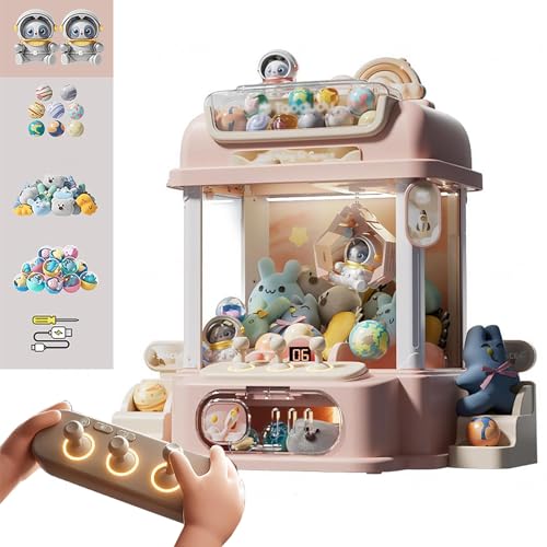 Greifautomat Kinder mit Fernbedienung , Arcade Automat mit Licht und Musik,2 Panda-Puppen,25 Puppen,20 Gashapons Geschenkideen für Kinds im Alter von 4-12 ,Pink von CUCUKAKA