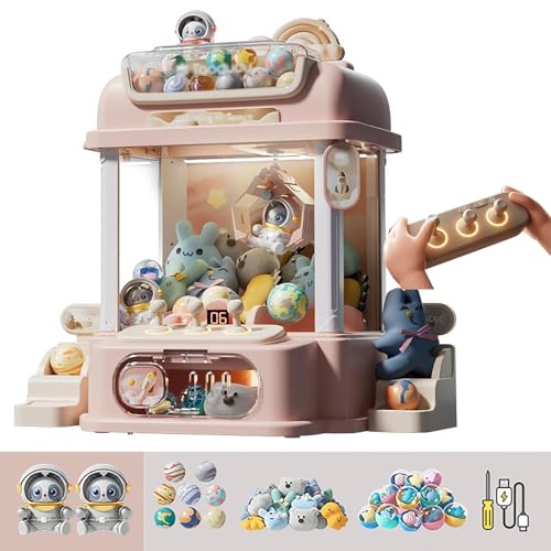 Greifautomat Kinder mit Fernbedienung , Spielautomat mit 8 Planeten,2 Pandapuppen,25 Puppen,20 Gashapons Geschenkideen für Kinds im Alter von 4-12 ,Pink von CUCUKAKA