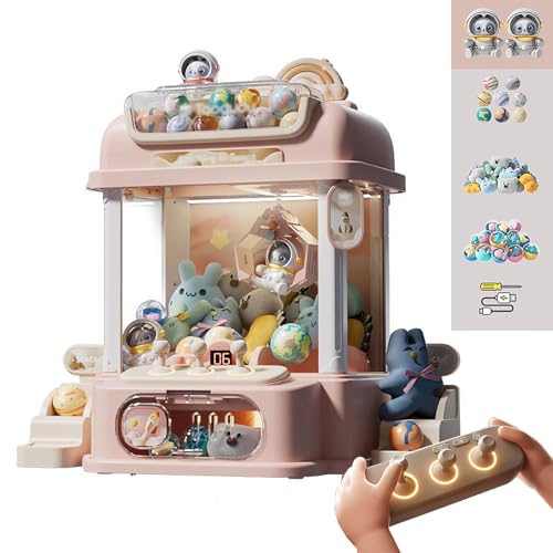 Kinder Greifautomat mit Fernbedienung , Arcade Automat mit 8 Planeten,2 Pandapuppen,25 Puppen,20 Gashapons Geschenke für Erwachsene,Kinds ,Pink von CUCUKAKA