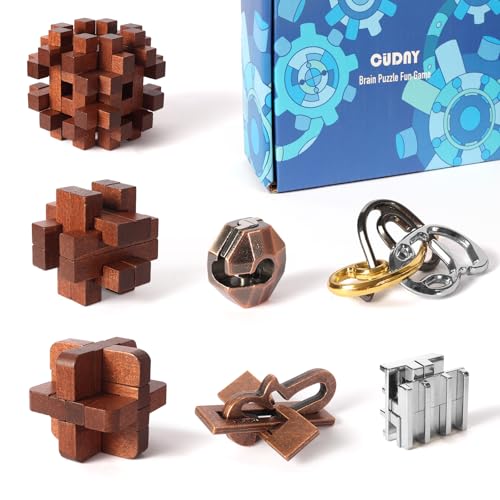 CUDNY 7 Stück Cool Unlock Interlock Brain Teaser Puzzles Retro Holz und Metall Puzzles IQ Logik Spaß Puzzle Box Herausforderung Spiel von CUDNY