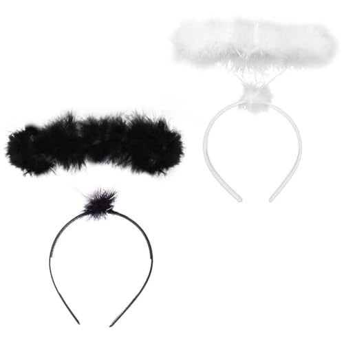 CUEMOON 2pcs Ange Heiligenschein Engel Stirnbänder Feder Heiligenschein Halloween Engel Kostüm Feder Halo Stirnband Perfektes Zubehör für Halloween Weihnachten Karneval Kostüm von CUEMOON