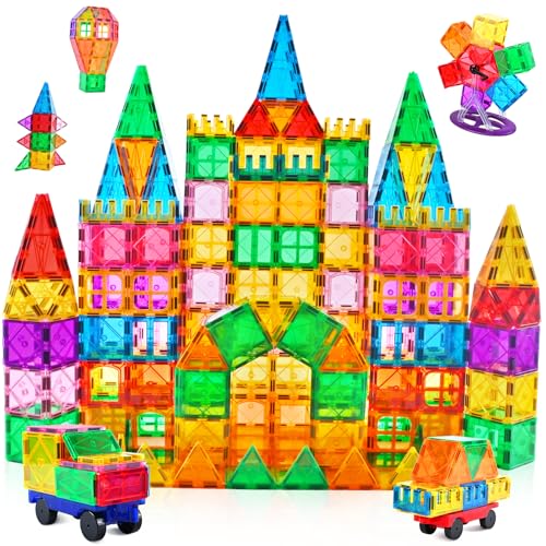 CUIOLTOY Magnetische Bausteine, 121 PCS Magnetbausteine Set mit 2 Autos und 1 Riesenrad STEM Montessori Magnet Spielzeug Kinder für Geschenk ab 3 4 5 6 7 8 Jahre Bauklötze Kinderspielzeug von CUIOLTOY