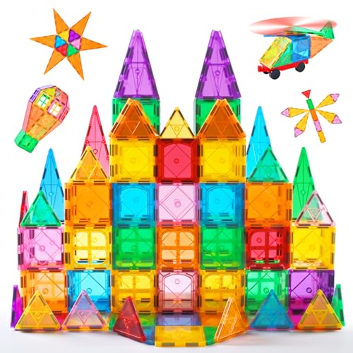 CUIOLTOY Magnetische Bausteine, 50 Teile Magnet Bausteine Spielzeug Kinder 3D Farbenfrohe Starterset Magnetische Bauklötze mit 1 Auto für Kinder ab 3 4 5 6 Jahre Geburtstag Geschenk von CUIOLTOY