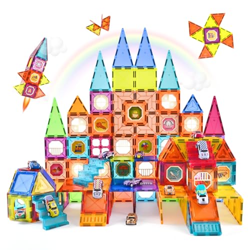 CUIOLTOY Magnetische Bausteine 120 Teile, Magnetbausteine mit 20 Rückzugsautos Montessori Magnetspielzeug Magnete Kinder ab 3 4 5 6 7 Jahren für Jungen und Mädchen von CUIOLTOY