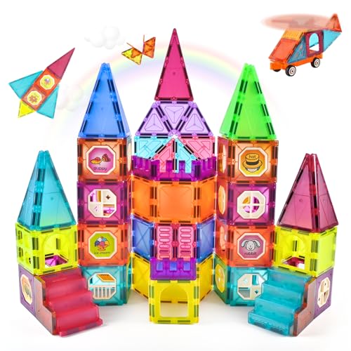 CUIOLTOY Magnetische Bausteine 80 Teile, Magnetbausteine mit 1 Auto Montessori Magnetspielzeug Magnete Kinder ab 3 4 5 6 7 Jahren für Jungen und Mädchen von CUIOLTOY