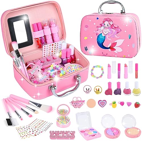 Kinderschminke Set Mädchen, Schminkkoffer Mädchen, Waschbar Schminke Kinder Makeup Set, Kinder Schminkset Mädchen Spielzeug Weihnachts Geburtstags Geschenke für Mädchen 3 4 5 6 7 8 9 10 Jahre von CUIOLTOY