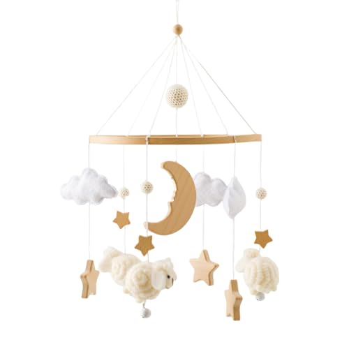 CULASIGN Baby Mobile Babybett, Mobile Baby Windspiel mit Lamm, Baby Mobile für Bett, Hängende Bettglocke Anhänger Geschenk für Neugeborenen Junge Mädchen (Beige) von CULASIGN