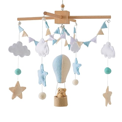 CULASIGN Mobile Baby Windspiele, Mobile Baby Holz mit 3D Filz Heißluftballon, Baby Mobile Babybett Mobile Wickeltisch, Geschenk für Neugeborenen Junge Mädchen (Heißluftballon A) von CULASIGN