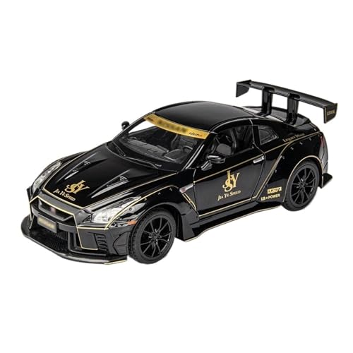 1:22 Sportwagenmodell Aus Druckgusslegierung Für Nissan GTR, Modifiziertes Auto, Sound, Licht, Geschenk, Display-Ornament Modellauto(Schwarz) von CULLDA