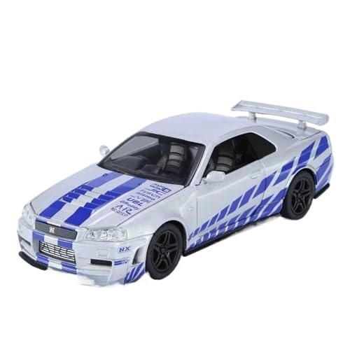 1:32 Für Nissan GTR R34 Legierung Automodell Druckguss Metall Spielzeugfahrzeuge Automodell Simulation Sound Und Licht Sammlung Modellauto(Silber) von CULLDA