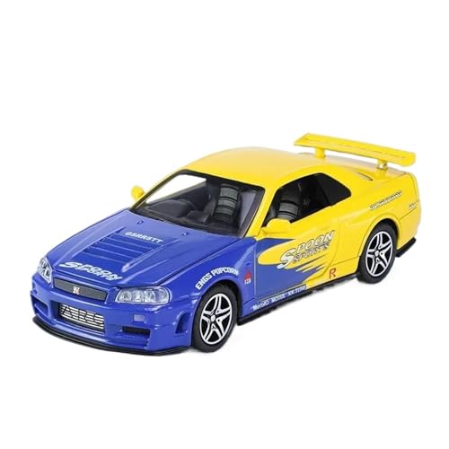 1:32 Für Nissan GTR R34 Legierung Automodell Druckguss Metall Spielzeugfahrzeuge Automodell Simulation Sound Und Licht Sammlung Modellauto(Yellow) von CULLDA