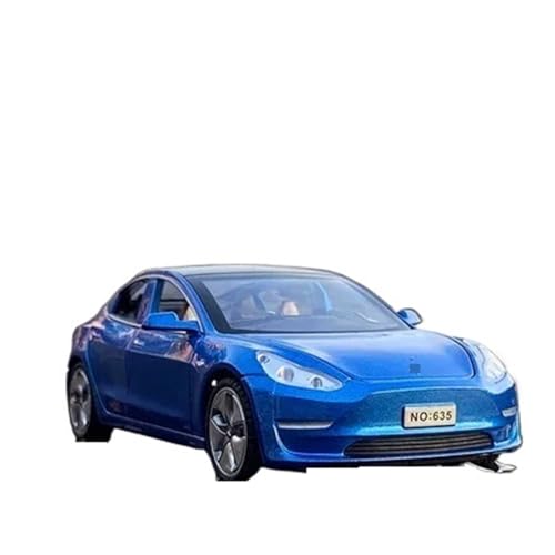 1:32 Für Tesla Model 3 2024 Legierungsautomodell Metallautomodell Hohe Simulation Sound- Und Lichtkollektion Trendiges Spielzeug Modellauto(Blau,B) von CULLDA